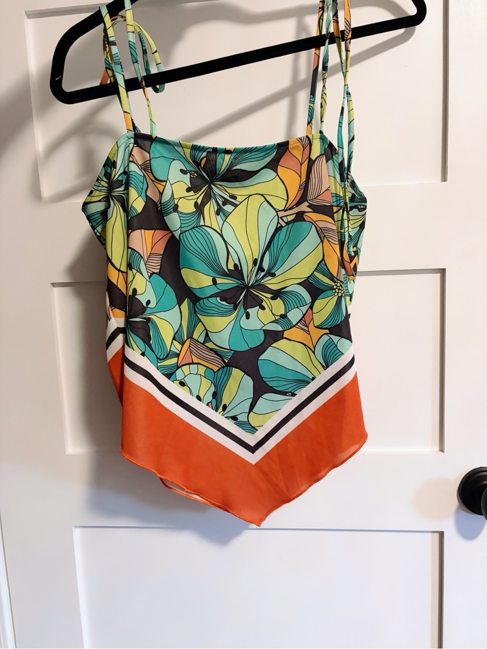 Zara Floral Handkerchief Hem Tank Top — Multi & Orange - Y2K - Adjustable Straps